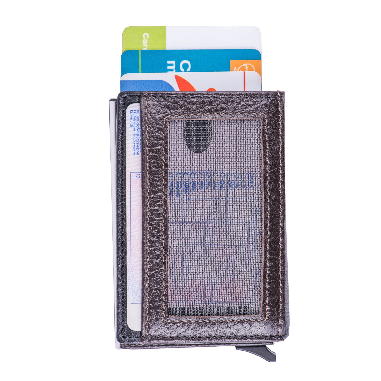 Etui na karty męskie ze skóry naturalnej, czarno-brązowe, Contractor, ochrona RFID
