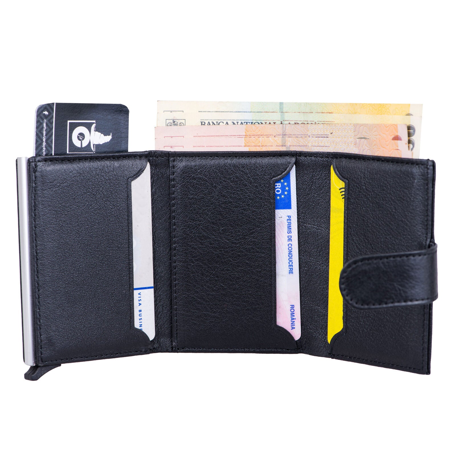 Czarny męski etui na karty ze skóry naturalnej Master Slide Pro, ochrona RFID