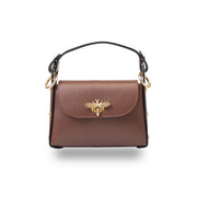 Sac à main en cuir véritable marron cognac Iris