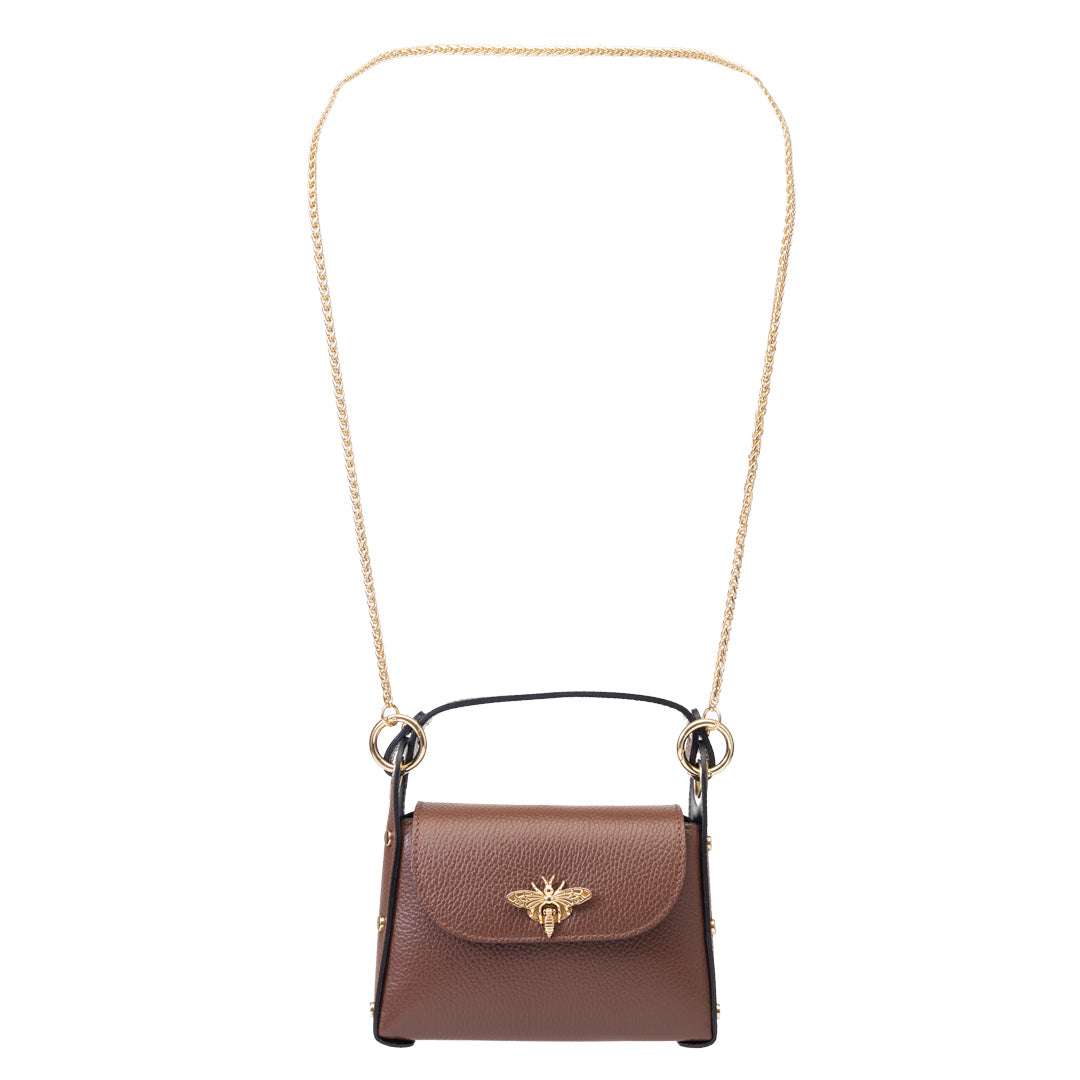 Sac à main en cuir véritable marron cognac Iris