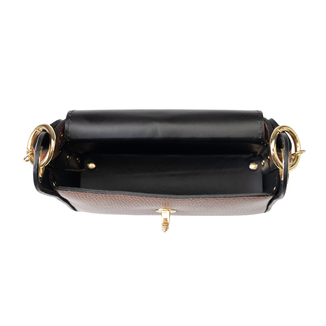 Sac à main en cuir véritable marron cognac Iris