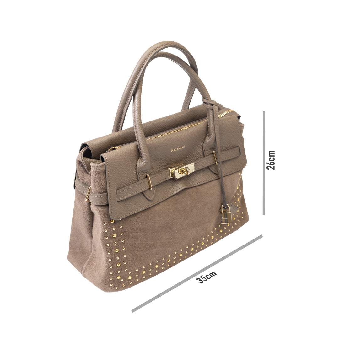 Damska torba z naturalnej skóry, taupe, Mira