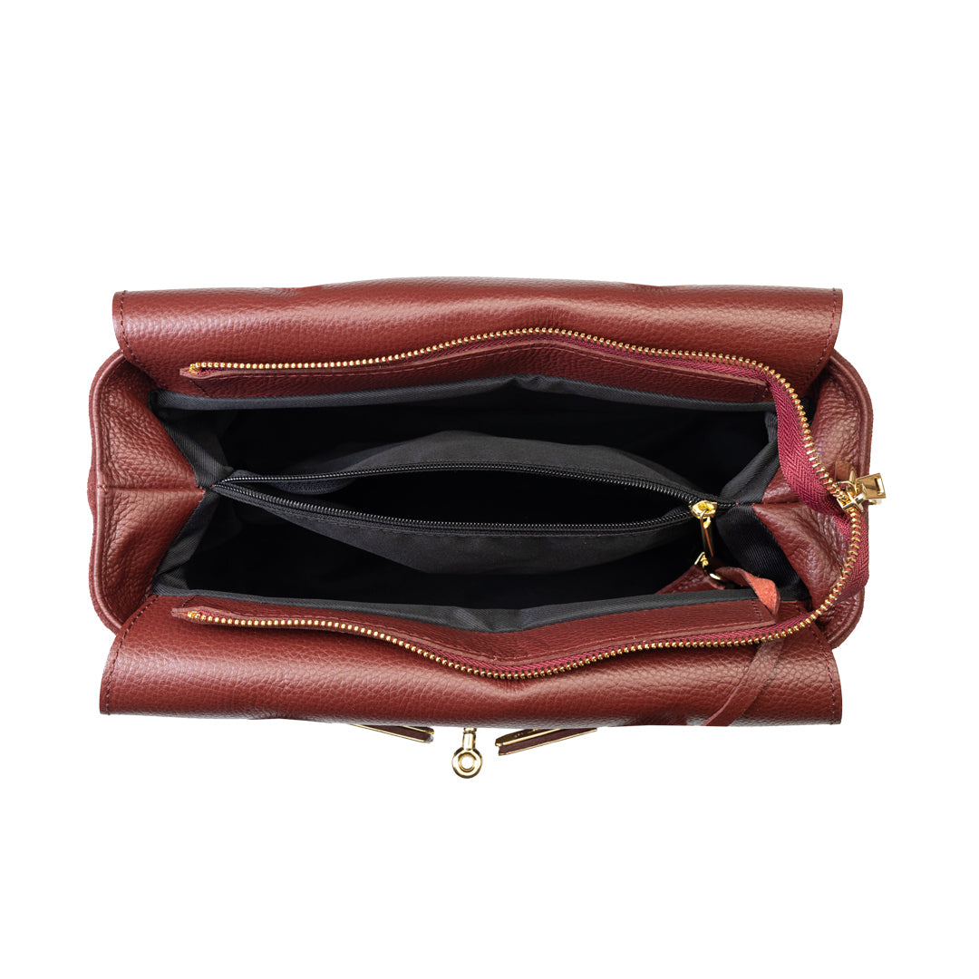 Sac à main femme en cuir véritable bordeaux Mira