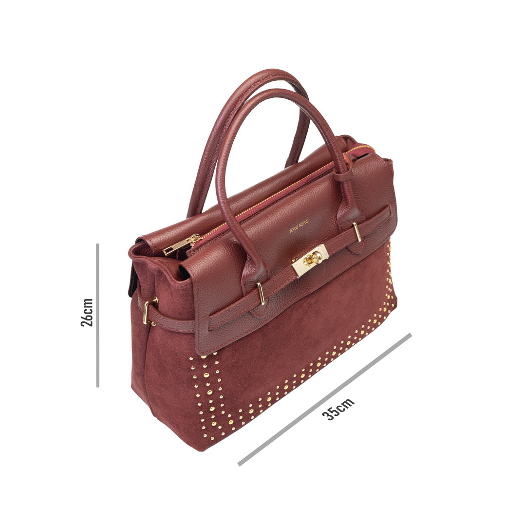 Sac à main femme en cuir véritable bordeaux Mira