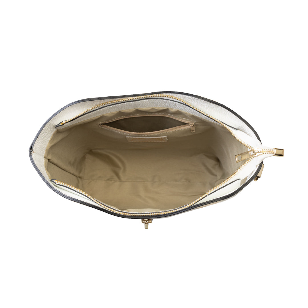 Sac à main pour femme en cuir véritable beige et blanc Sorina