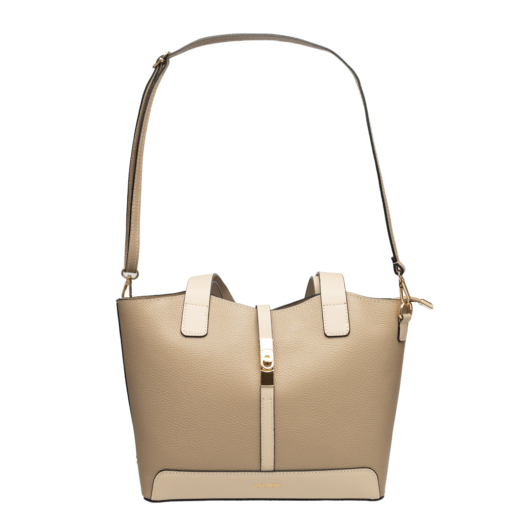 Borsa da donna in vera pelle beige-tortora Sorina