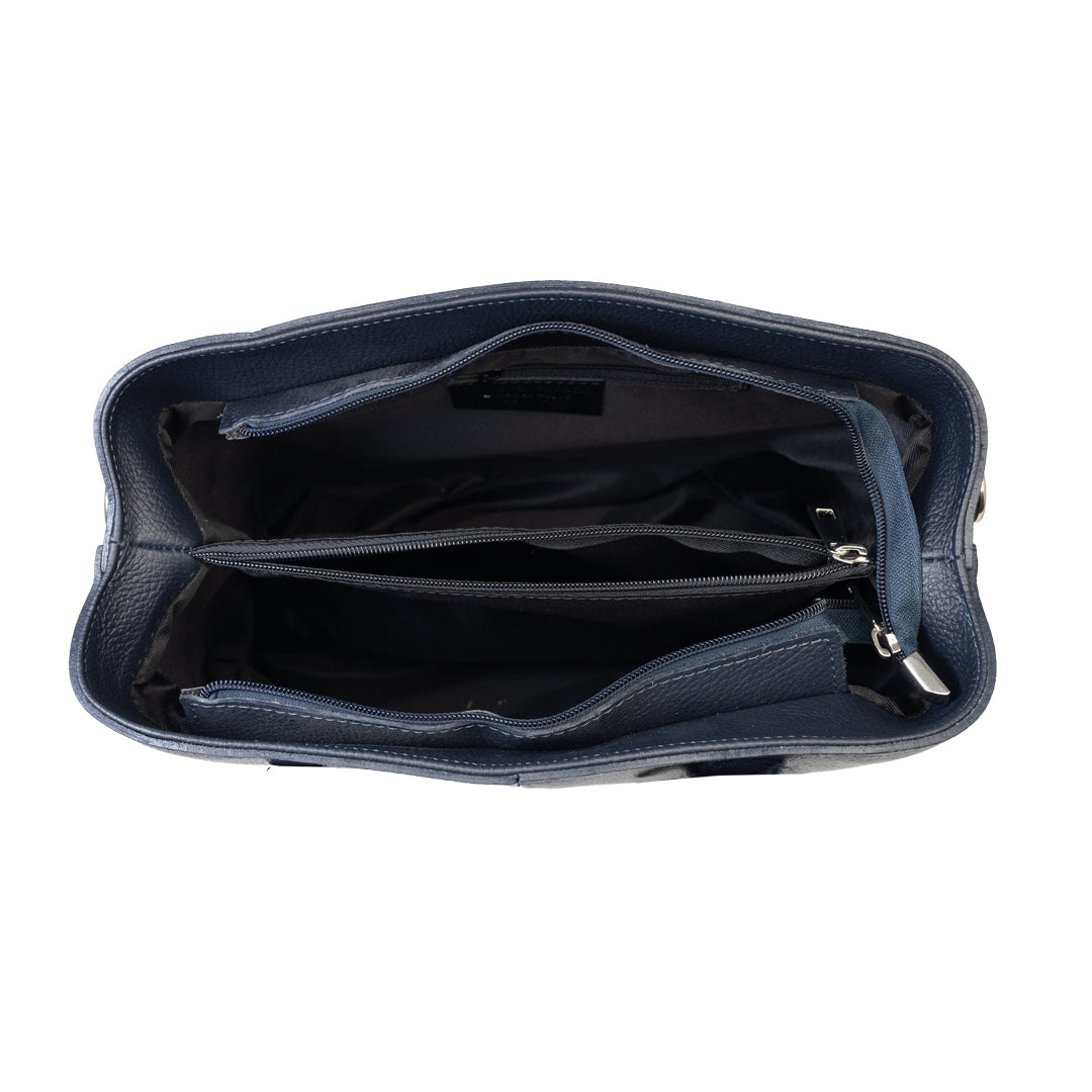 Sac à main pour femme en cuir véritable bleu marine Mara