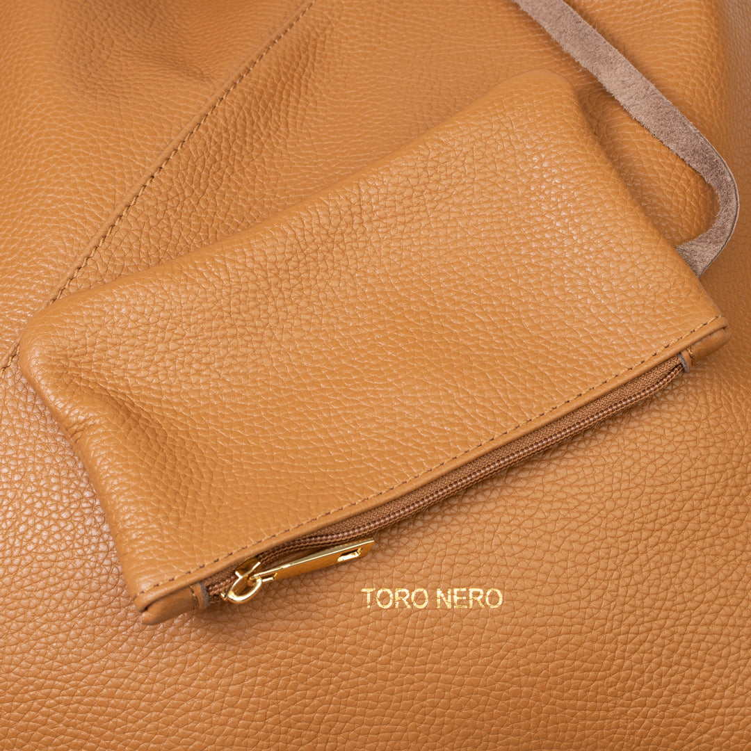 Sac à main en cuir véritable marron Camelia