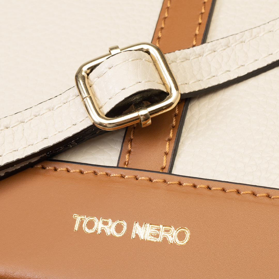 Sac à main pour femme en cuir véritable marron-beige Sorina