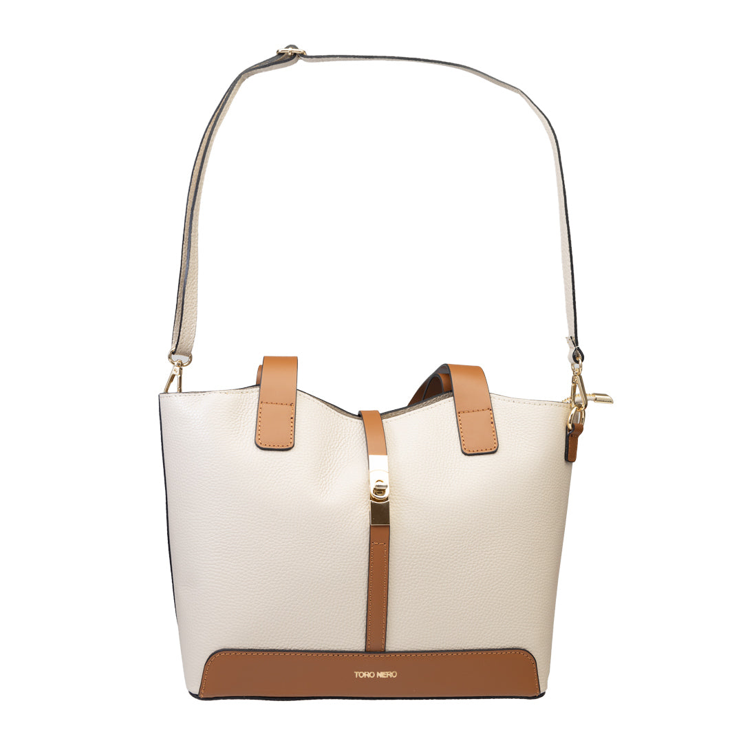 Sac à main pour femme en cuir véritable marron-beige Sorina