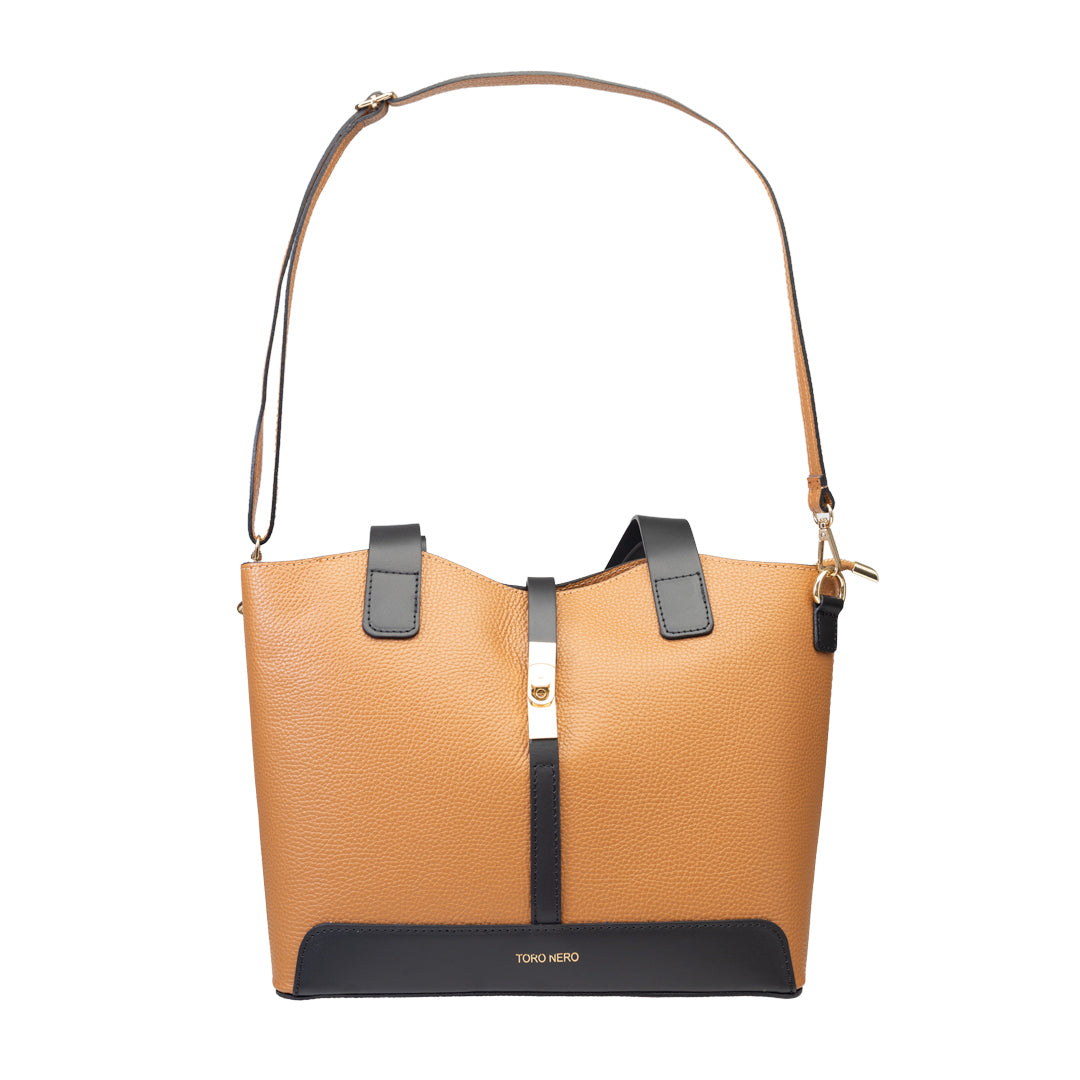 Bolso de mujer de piel auténtica negro-marrón Sorina
