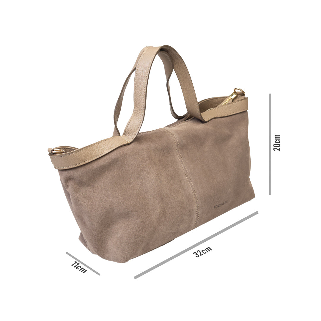 Damska torebka z naturalnego zamszu taupe Bianca