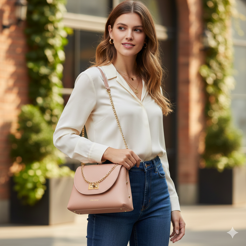 Damska torba z naturalnej skóry jasnoróżowa Raisa