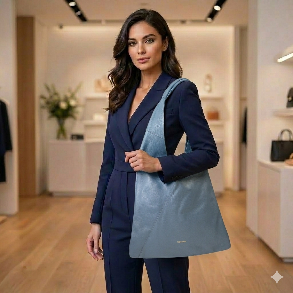 Damska torba z naturalnej skóry w kolorze niebieskim Camelia