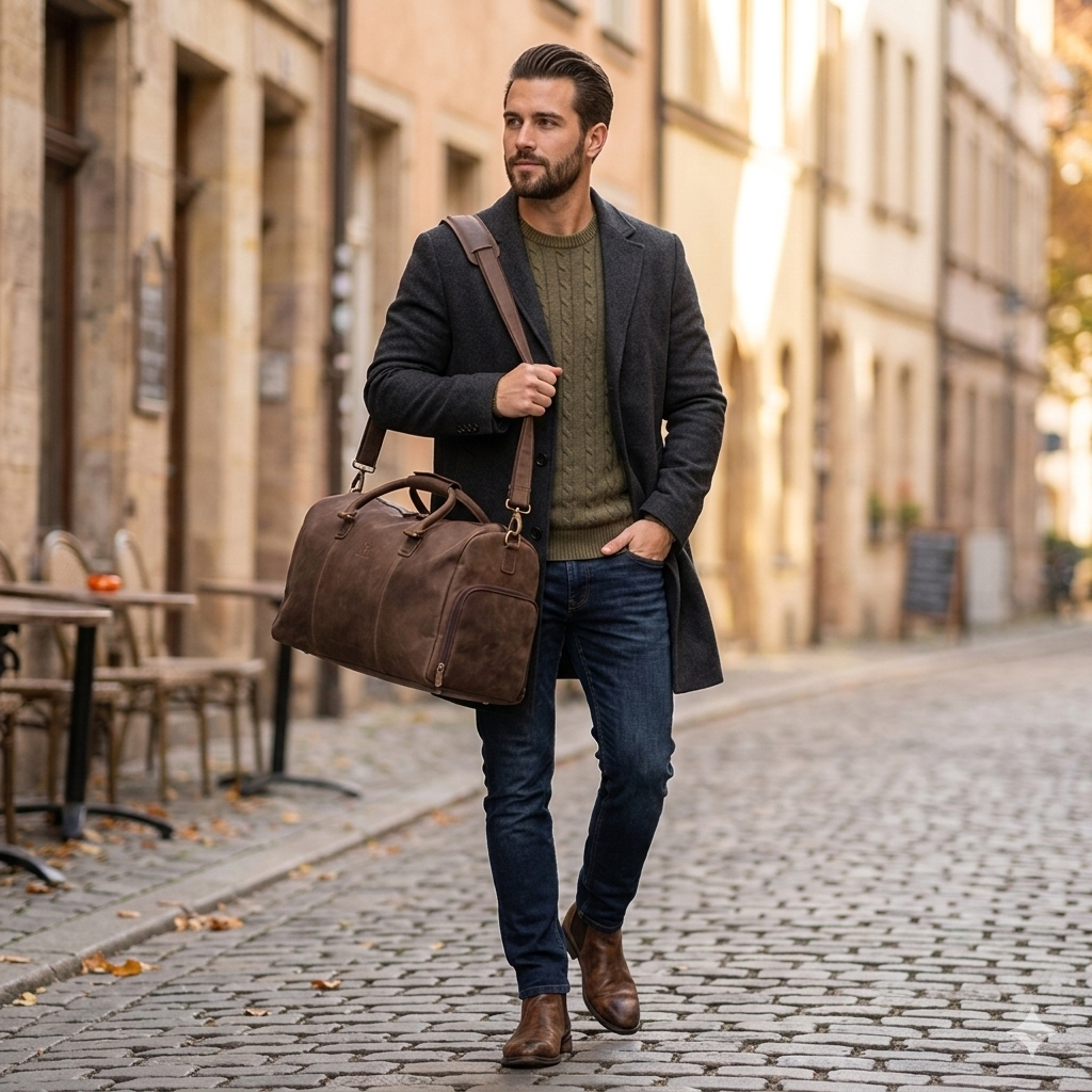 Torba podróżna/fitness z naturalnej skóry, ciemnobrązowa Travel Bag