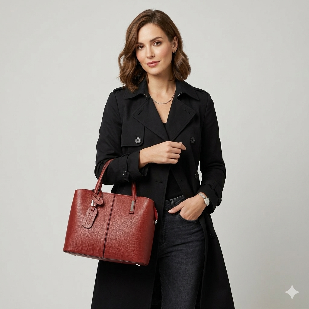 Damenhandtasche aus echtem Leder in Bordeauxrot Mara