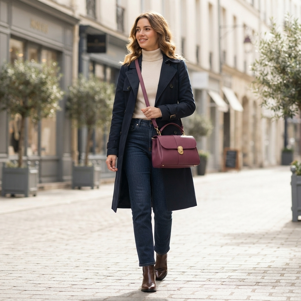 Damska torba z naturalnej skóry, bordowa, Beatrice