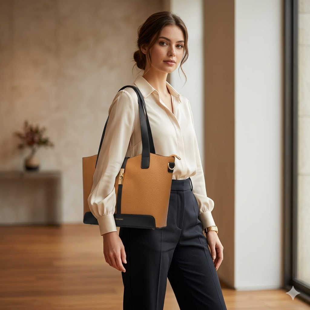 Bolso de mujer de piel auténtica negro-marrón Sorina