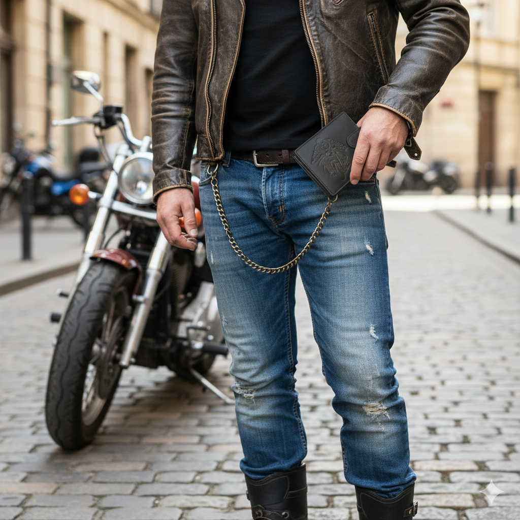 Męski portfel z naturalnej skóry czarny Motorbike