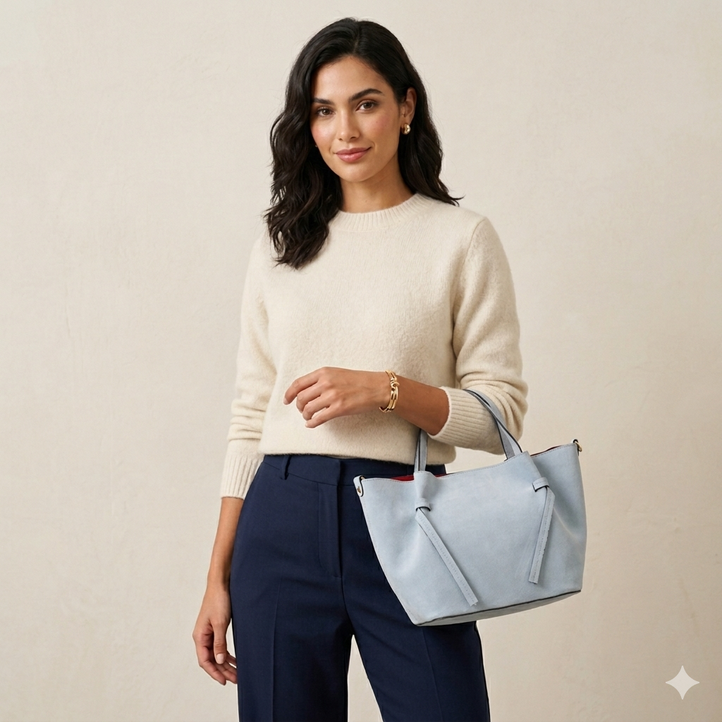 Damenhandtasche aus hellblauem Wildleder Loretta