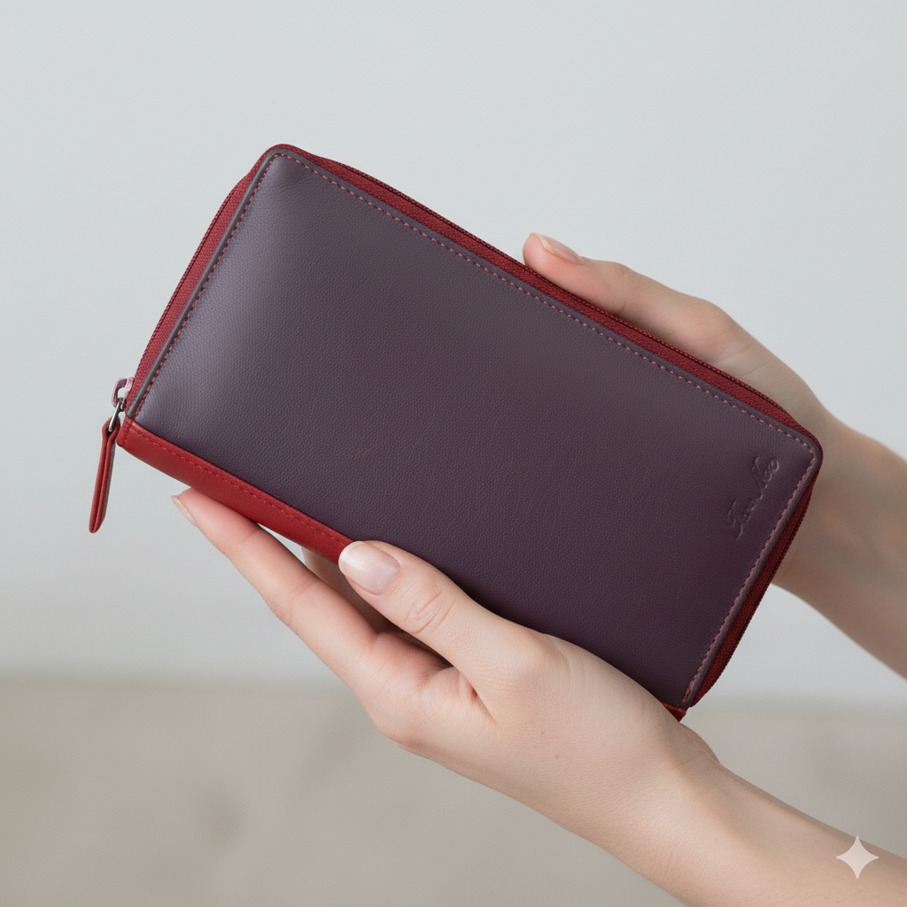 Дамско портмоне от естествена кожа, лилаво Ina, RFID защита