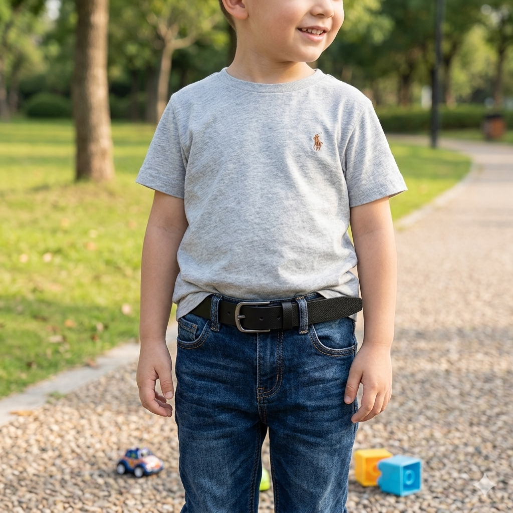Dziecięcy pasek z czarnej skóry naturalnej New kids