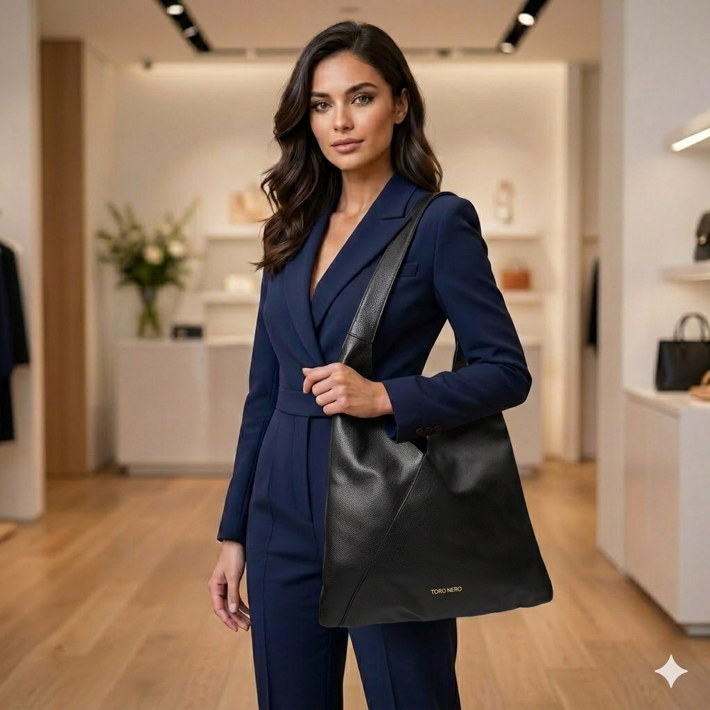 Borsa da donna in vera pelle nera Camelia