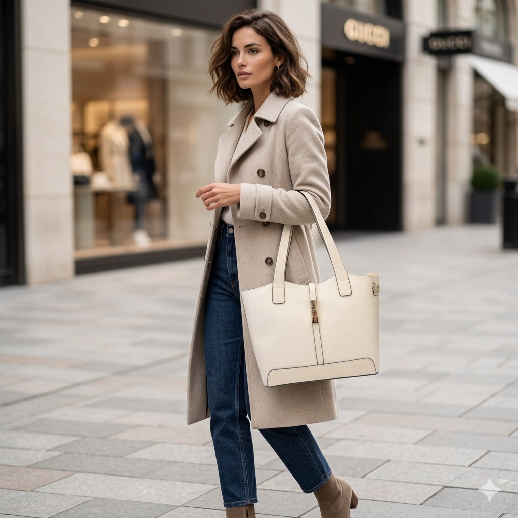 Damenhandtasche aus beigem Naturleder Sorina
