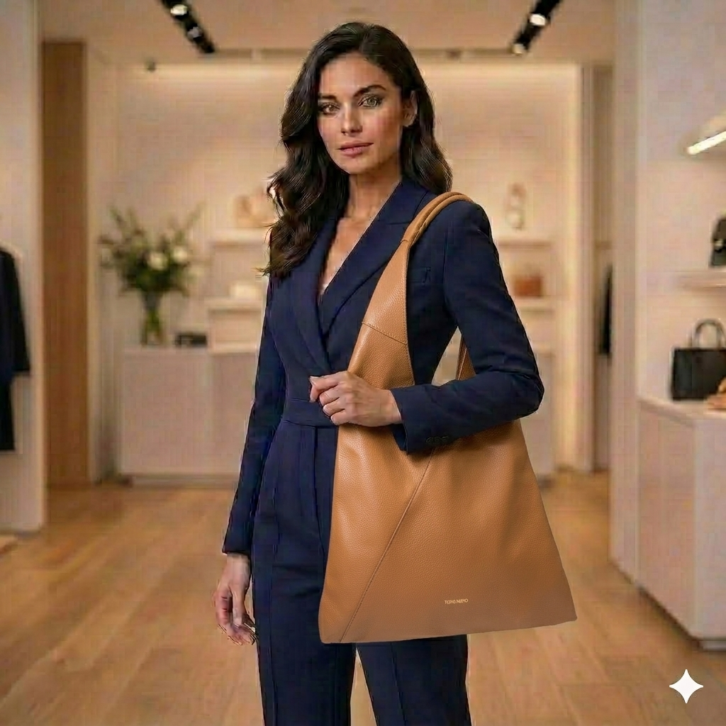 Sac à main en cuir véritable marron Camelia