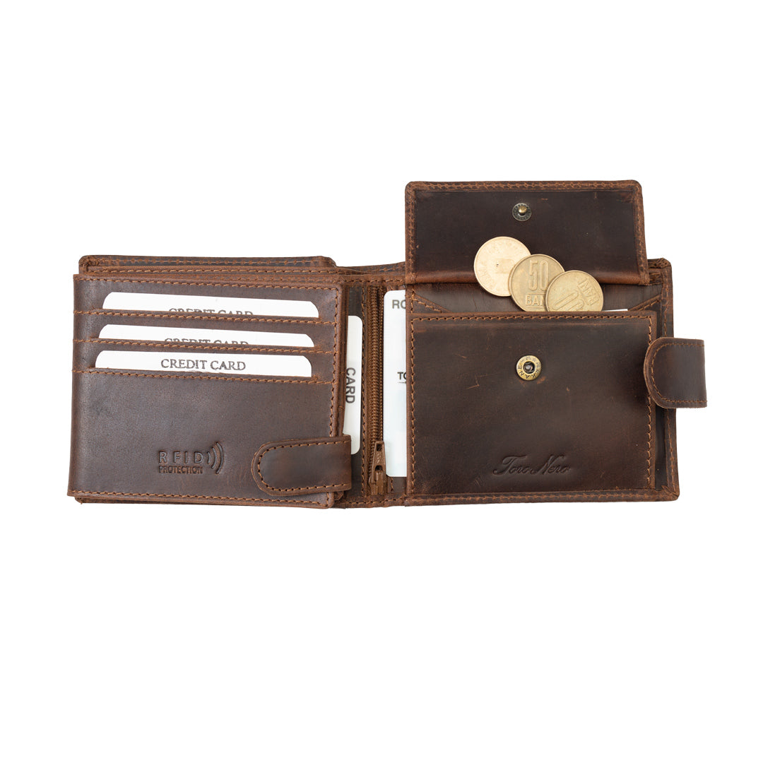 Portefeuille en cuir véritable marron POIL