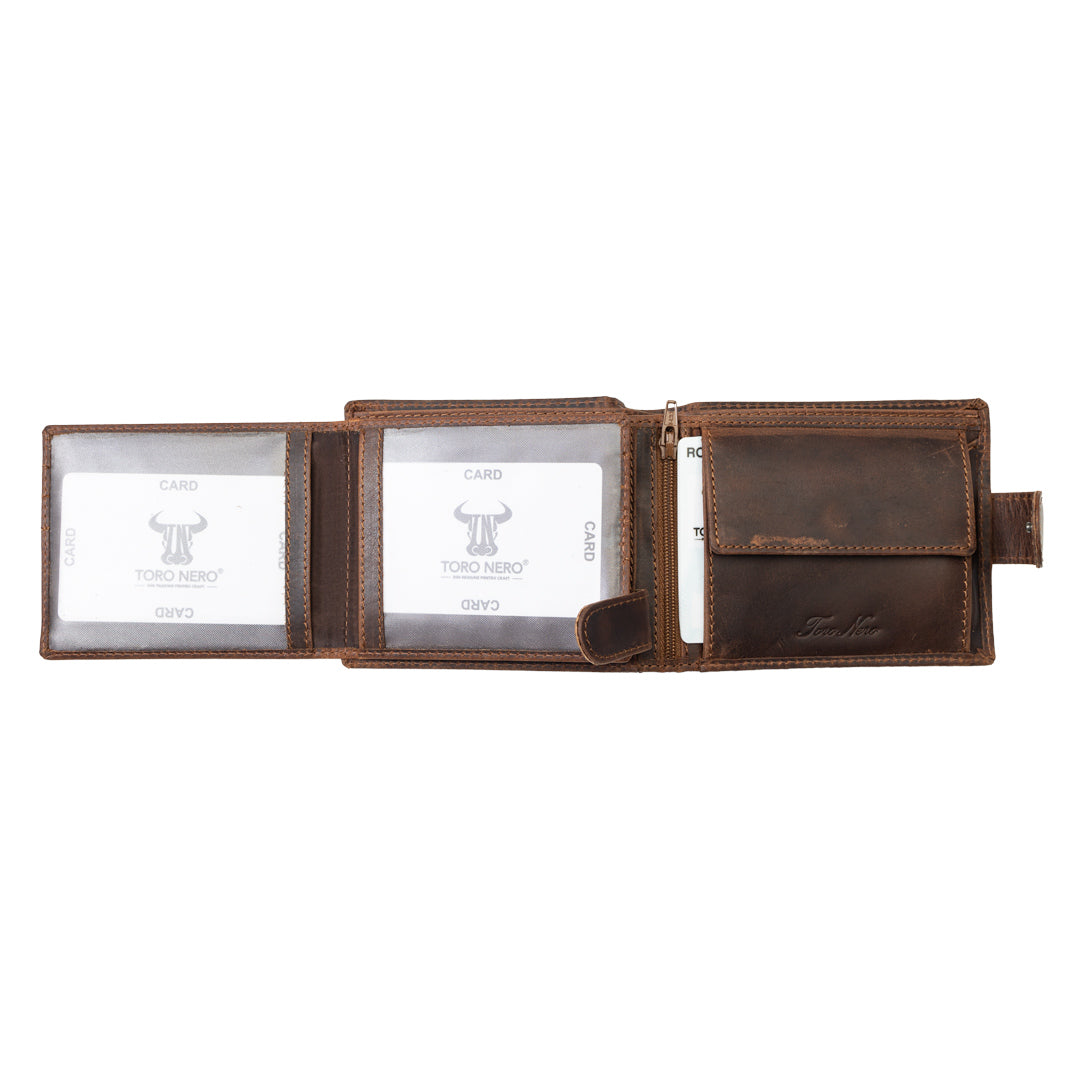Portefeuille en cuir véritable marron POIL