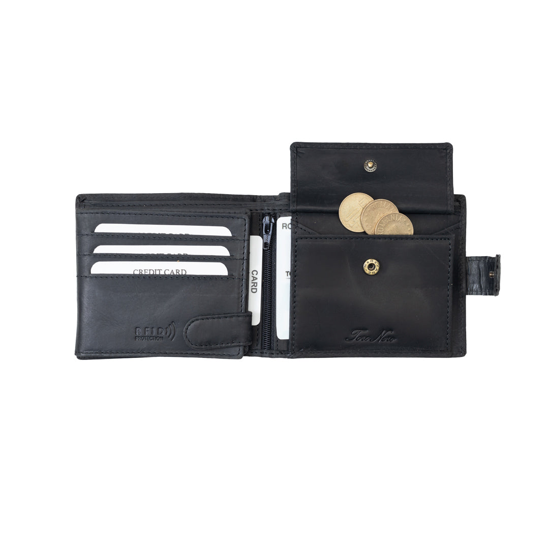 Portefeuille en cuir véritable noir pour homme de marque Toro