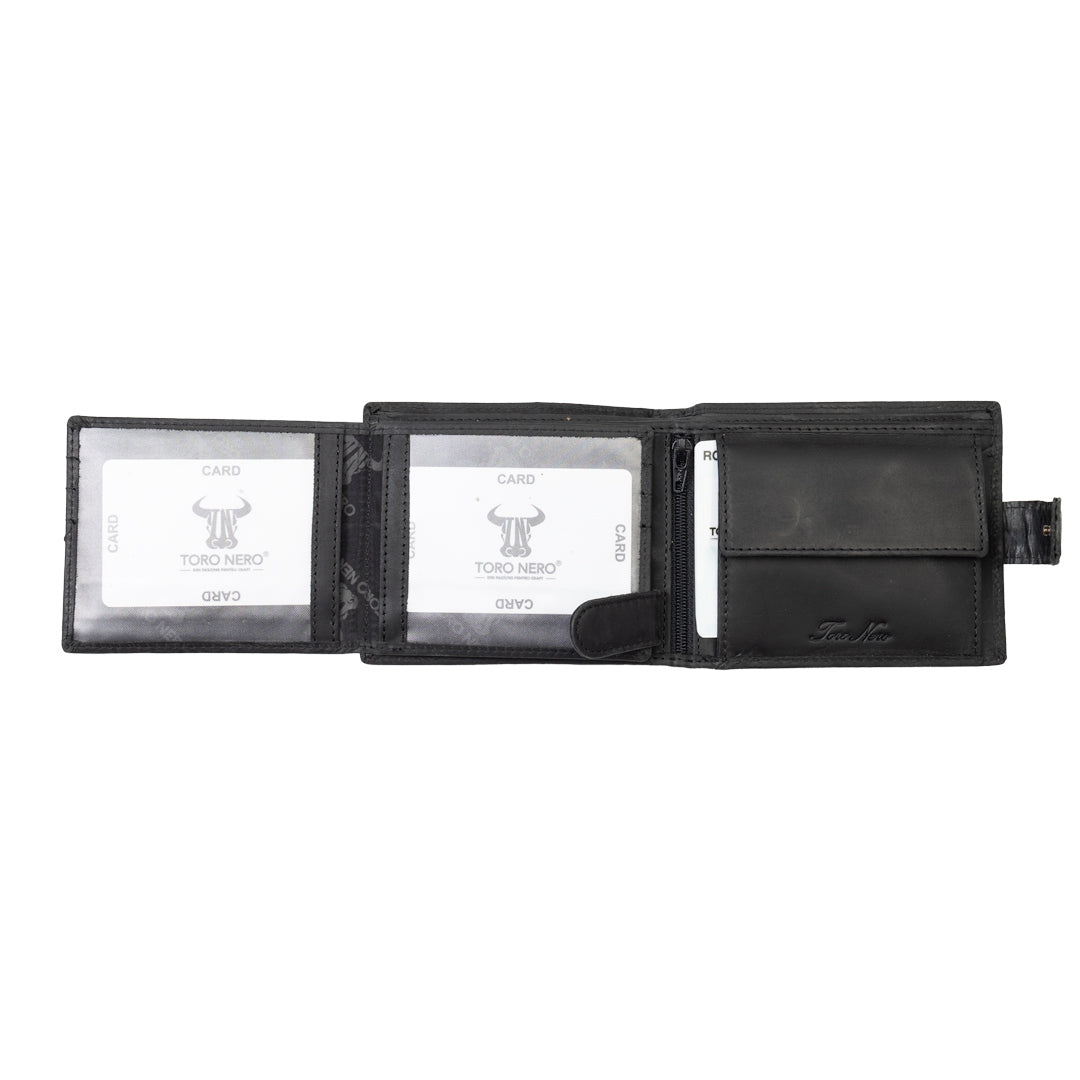 Portefeuille en cuir véritable noir pour homme de marque Toro