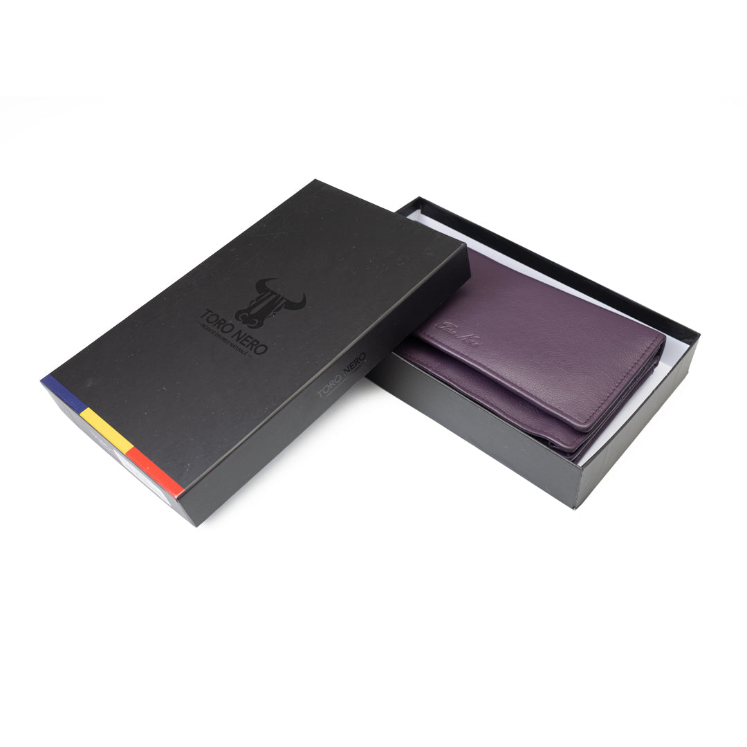 Damski portfel z naturalnej skóry, fioletowy Chiara, ochrona RFID
