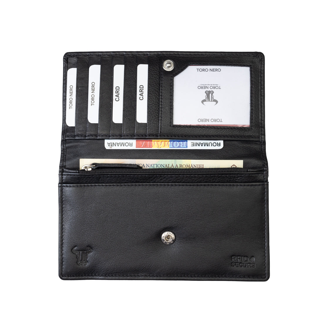 Damen-Geldbörse aus schwarzem Naturleder Cloudy, RFID-Schutz