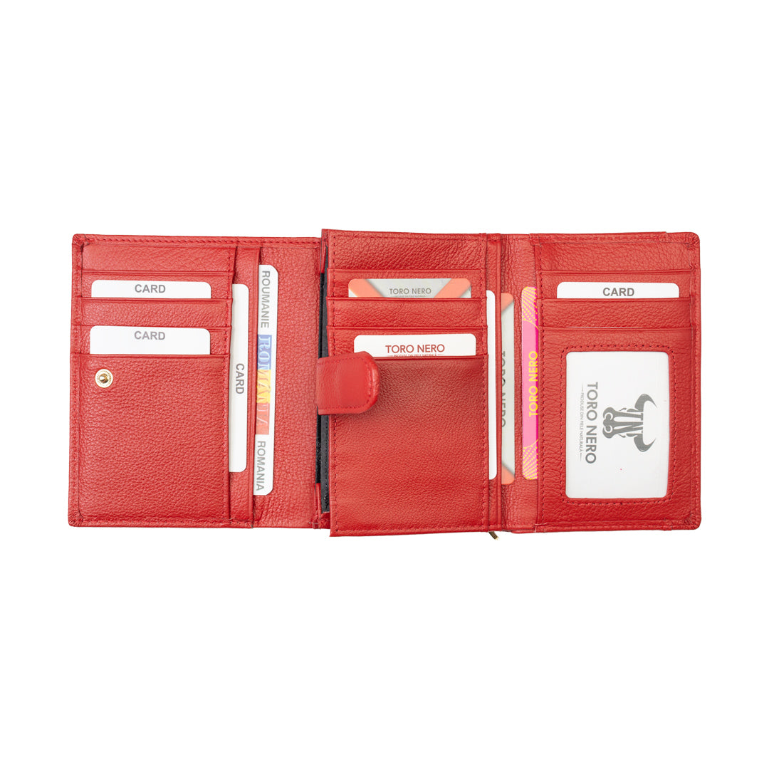 Damen-Geldbörse aus echtem Leder, rot, Details Klein