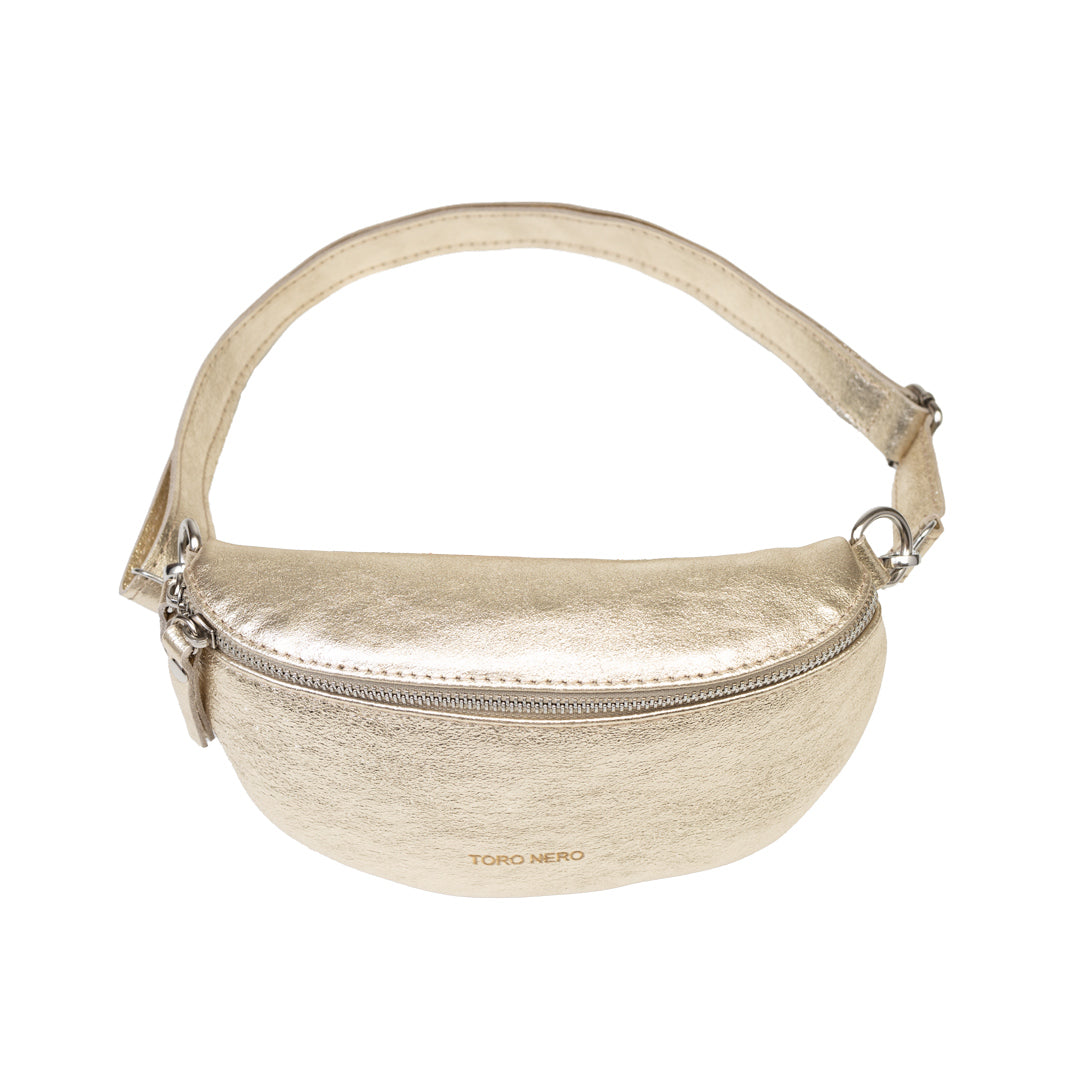 Pochette femme en cuir véritable doré Waist Glam
