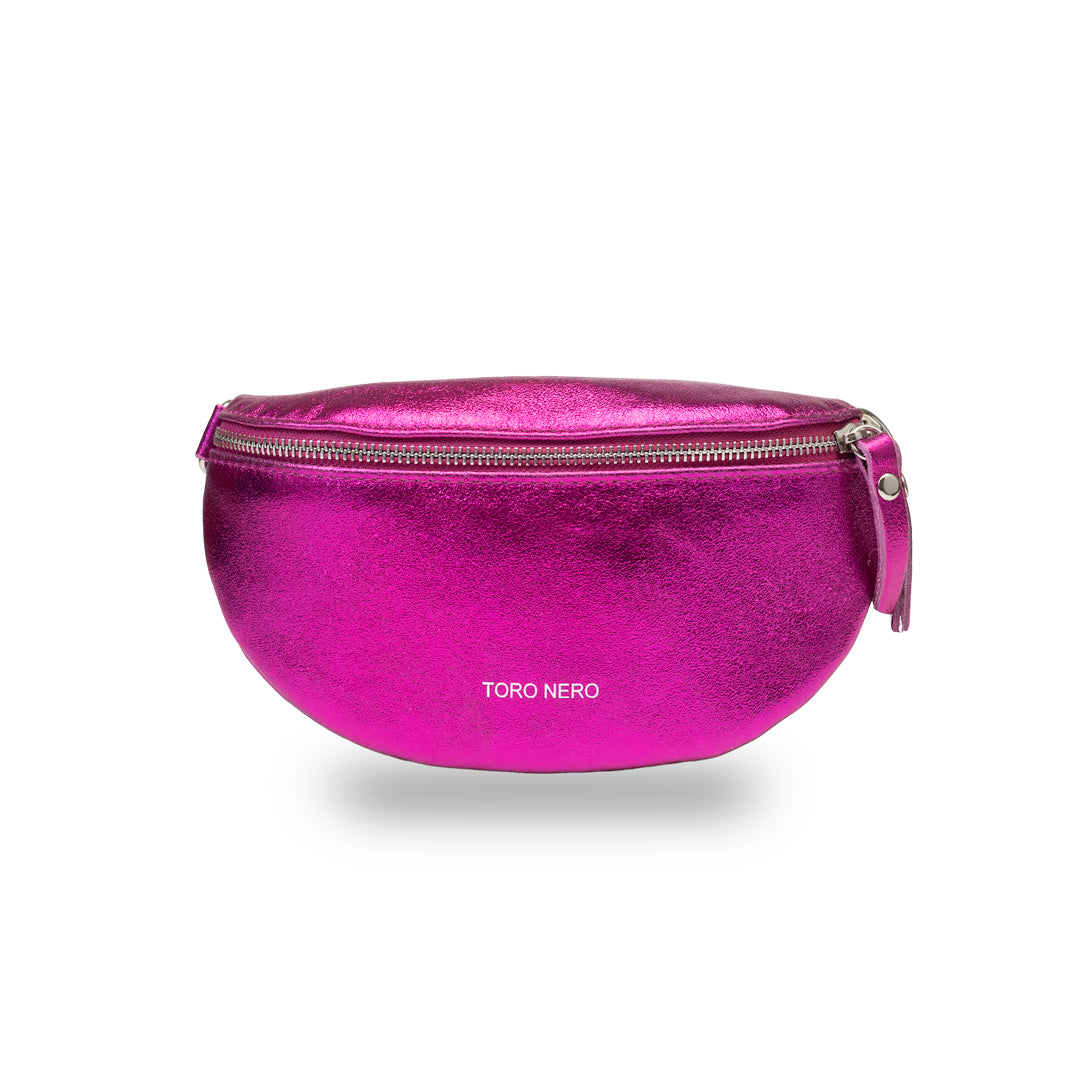 Damska saszetka z fuksjowej skóry naturalnej Waist Glam