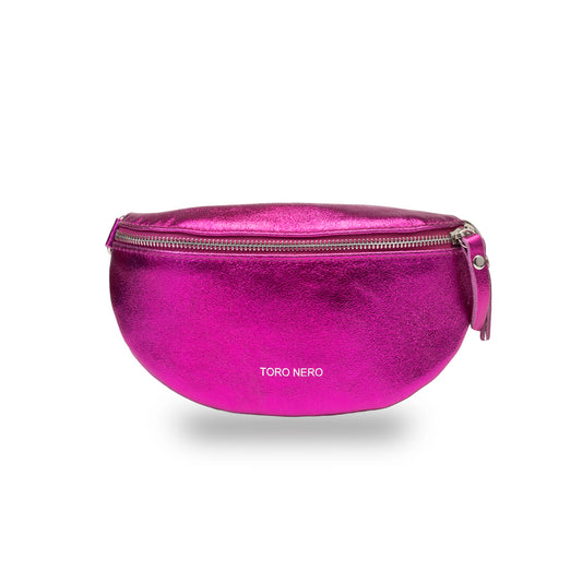 Damska saszetka z fuksjowej skóry naturalnej Waist Glam
