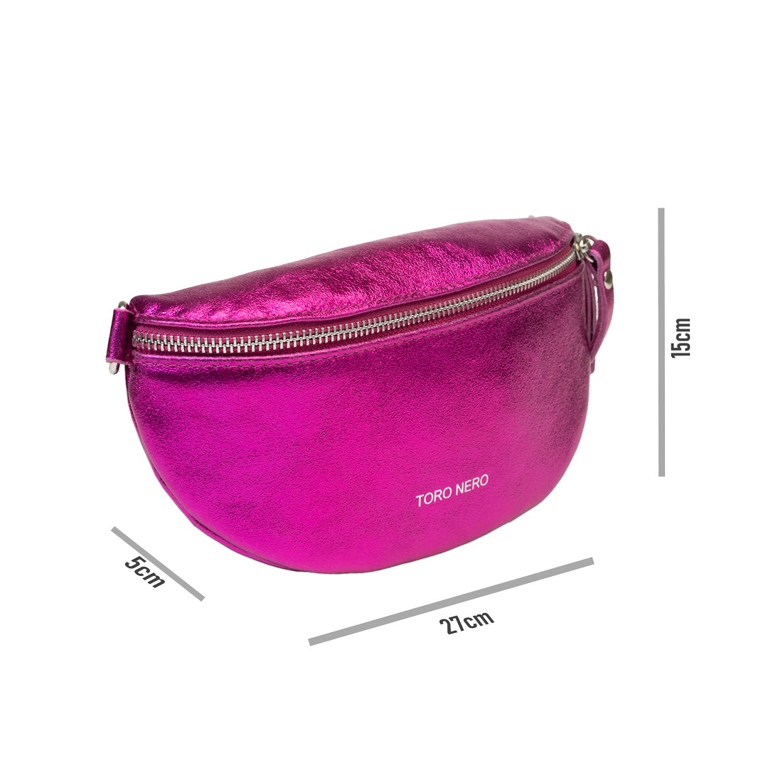 Damska saszetka z fuksjowej skóry naturalnej Waist Glam
