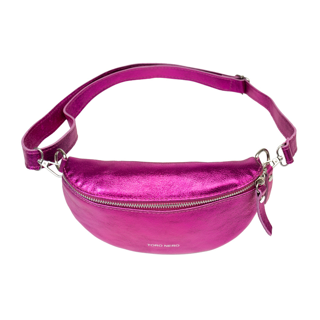 Damska saszetka z fuksjowej skóry naturalnej Waist Glam