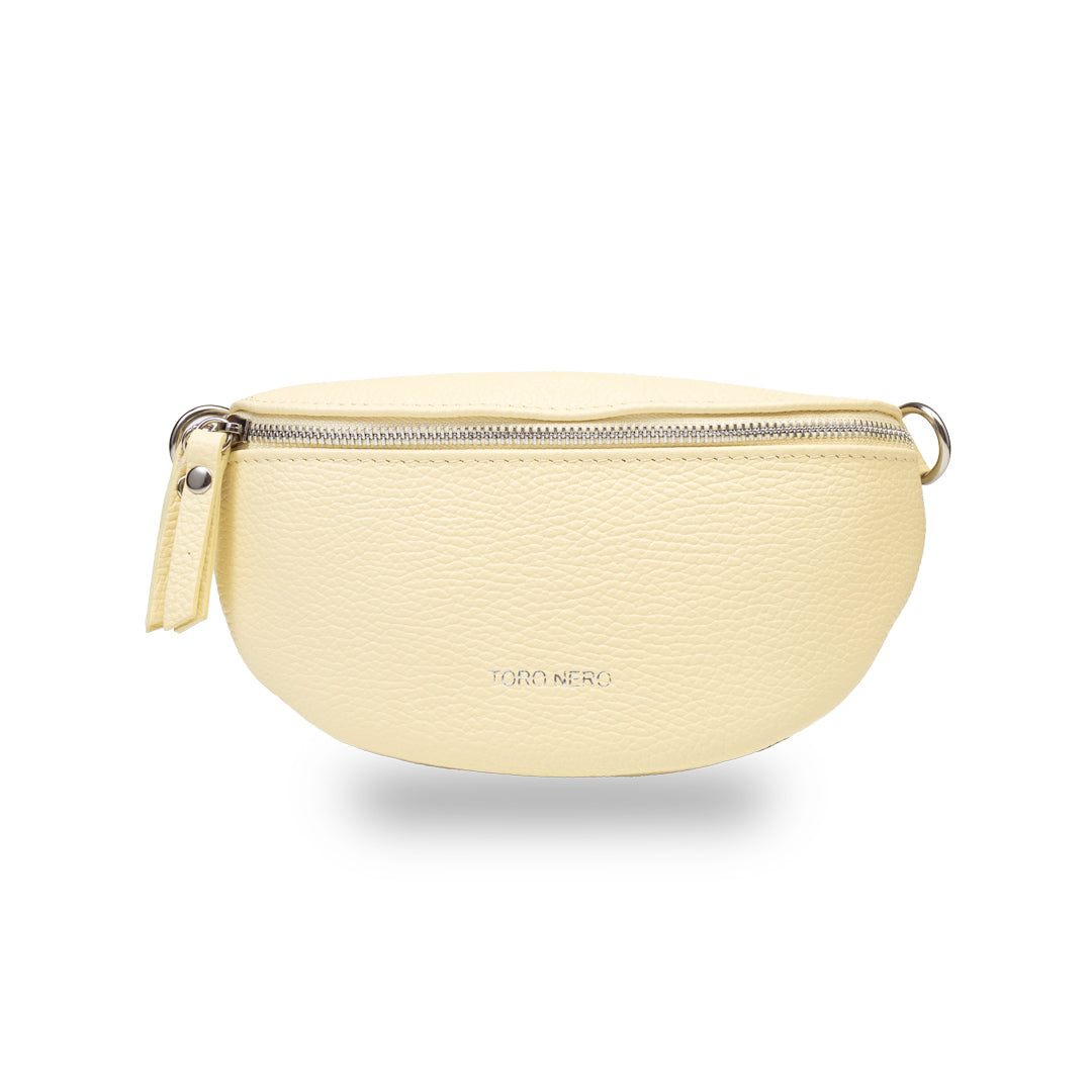 Damska saszetka z naturalnej skóry, cytrynowożółta, Waist Glam