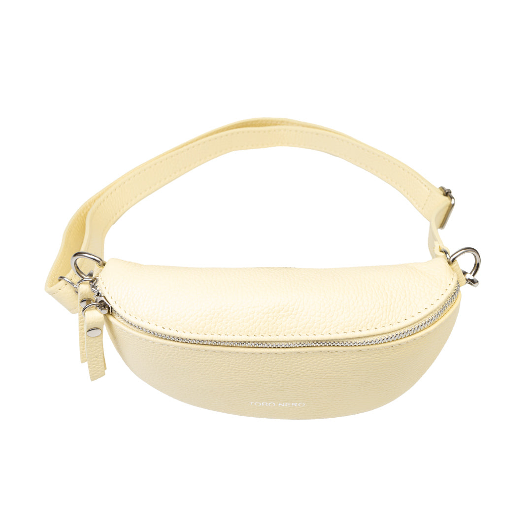 Damska saszetka z naturalnej skóry, cytrynowożółta, Waist Glam