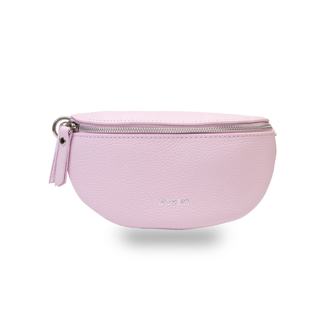 Damska saszetka z naturalnej skóry, jasnoróżowa, Waist Glam