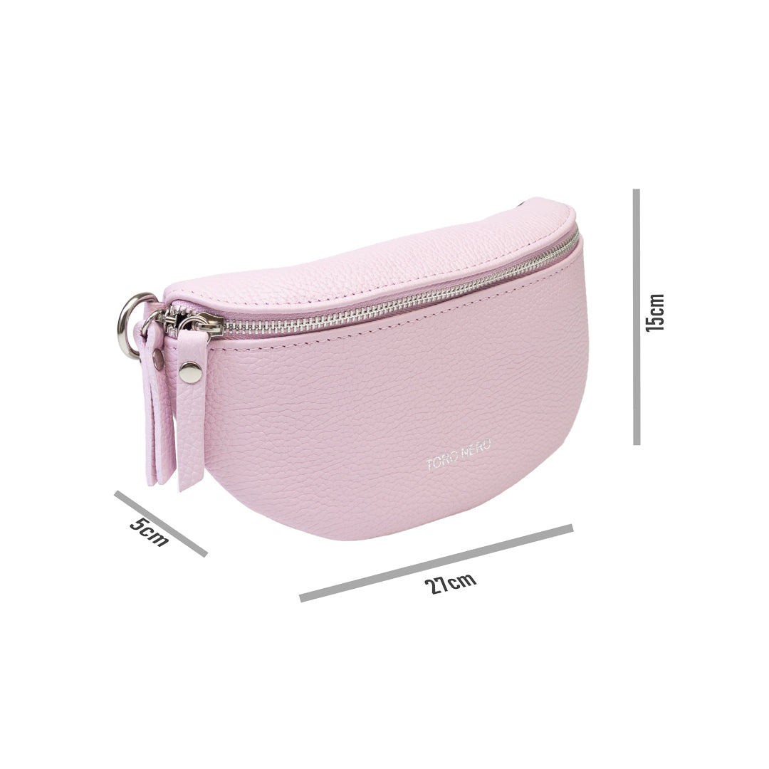 Damska saszetka z naturalnej skóry, jasnoróżowa, Waist Glam