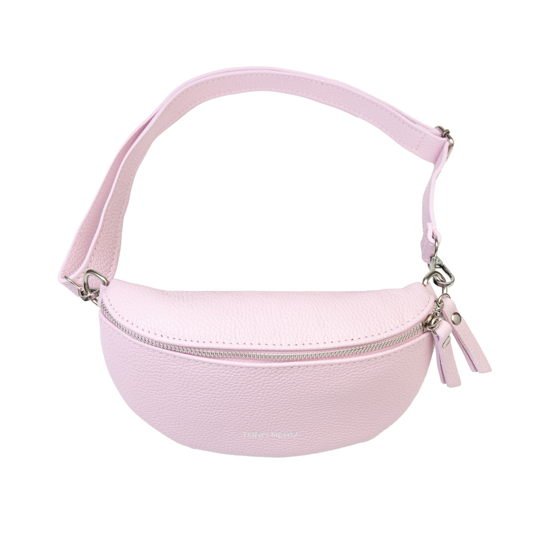 Damska saszetka z naturalnej skóry, jasnoróżowa, Waist Glam