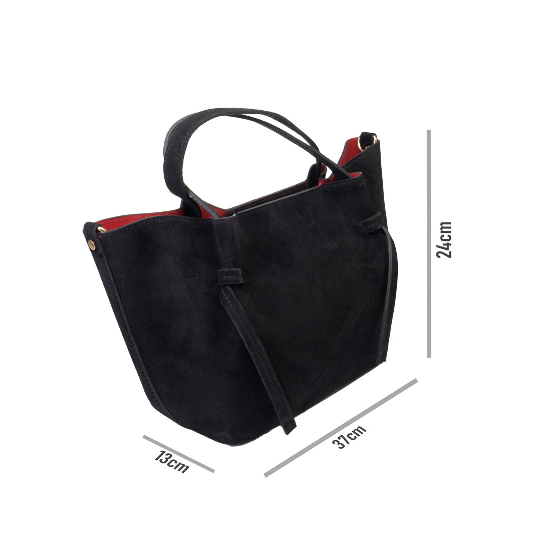 Damska torba z naturalnego zamszu, czarna Loretta