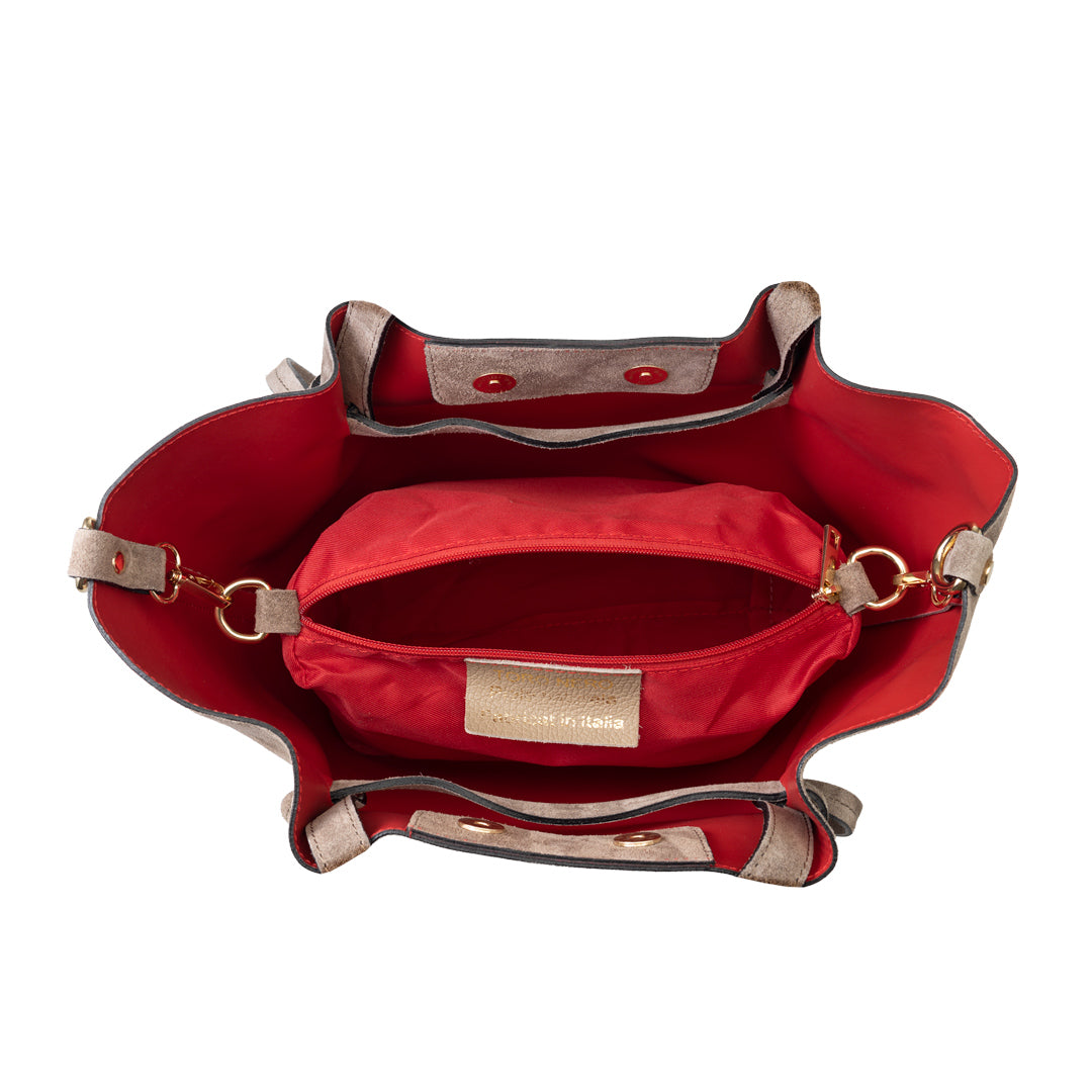 Sac à main femme en daim naturel taupe clair Loretta