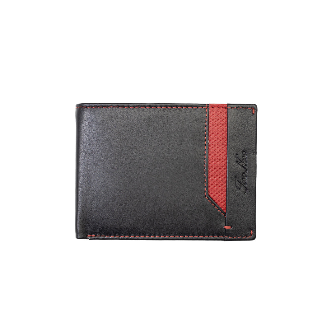 Męski portfel z naturalnej skóry, czarno-czerwony Vox, ochrona RFID