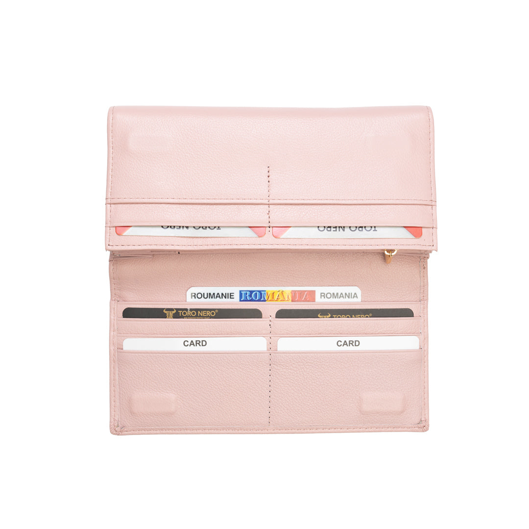 Damenbrieftasche aus puderrosa Echtleder – Details zurücksetzen